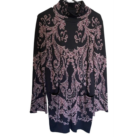 Free People Sweater Dress Medium Mock Neck Mini Pockets Paisley Modern Love - Picture 2 of 9